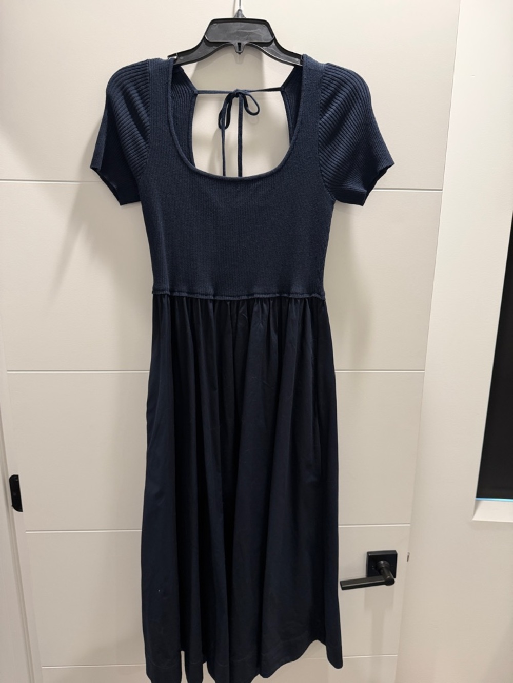 Navy Scoop Neck Midi Dress with Tie Back